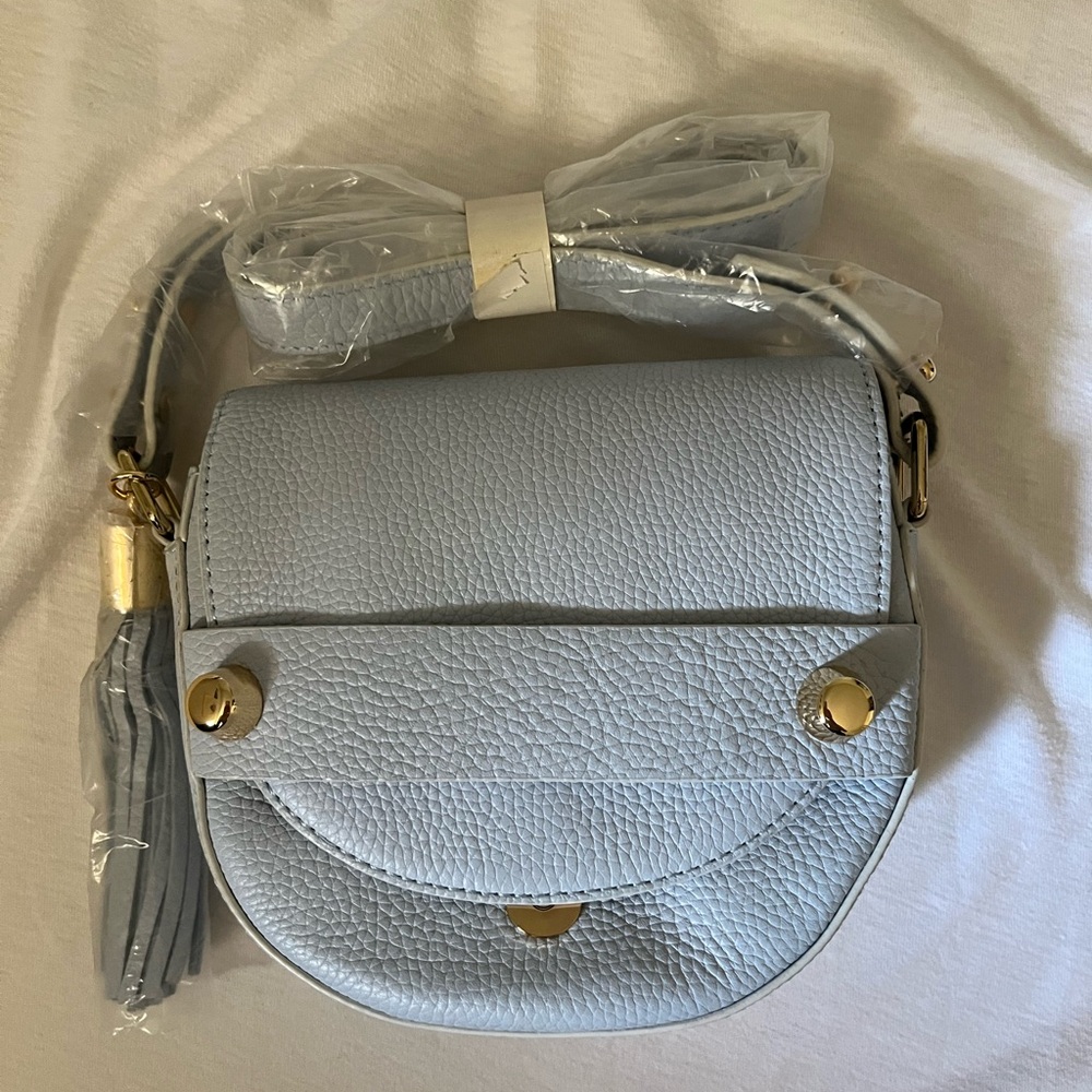 MILLY NEW Leather Astor Small Crossbody Bag in Light Blue/Gray